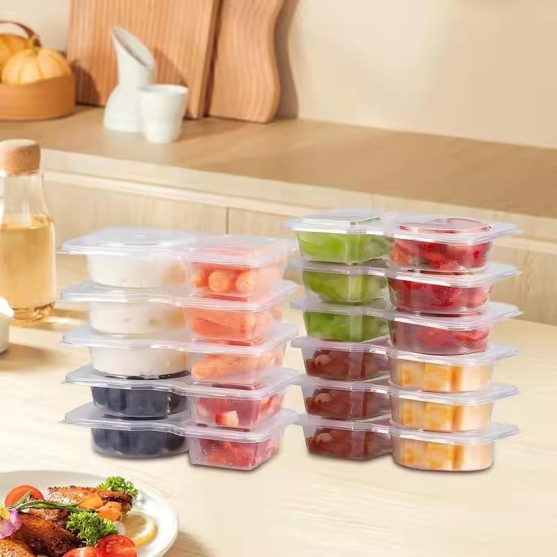10/20/40PCS Double Compartment Seasoning Container with Lid Snack Containers Sauce Packaging Box for Daily Outdoor Picnics