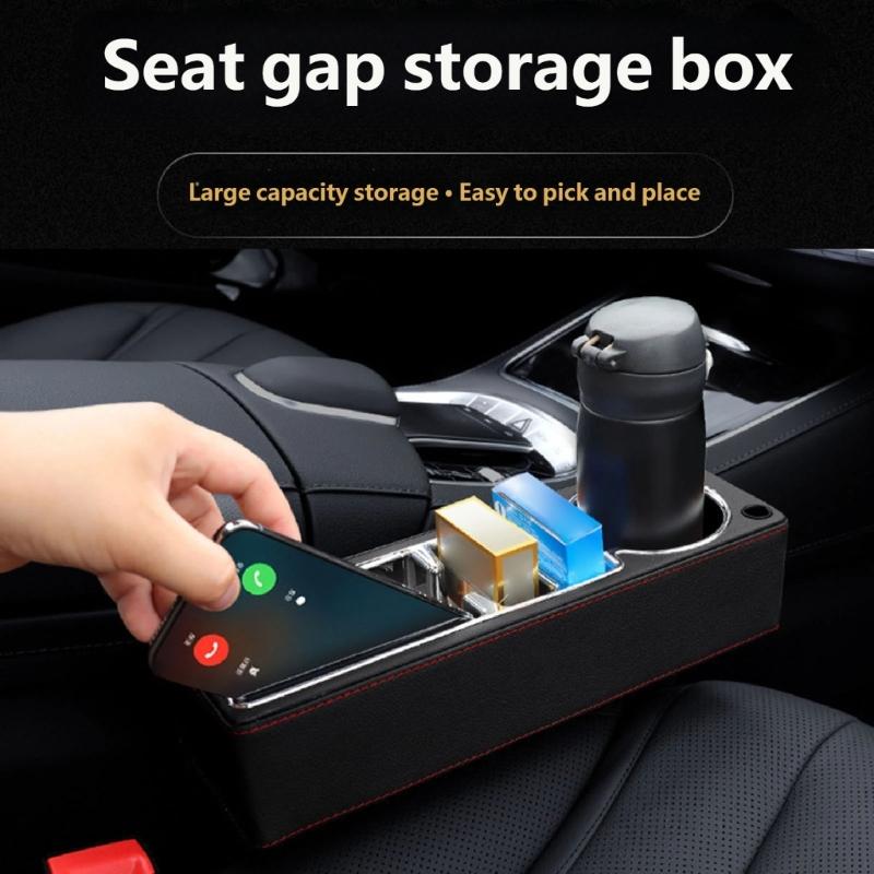 Universal Leather Car Interior Storage Solution For Adjacent Seat Includes Drink Support And Phone Pocket Works With Many Vehicles 30cm X 10cm X 6cm