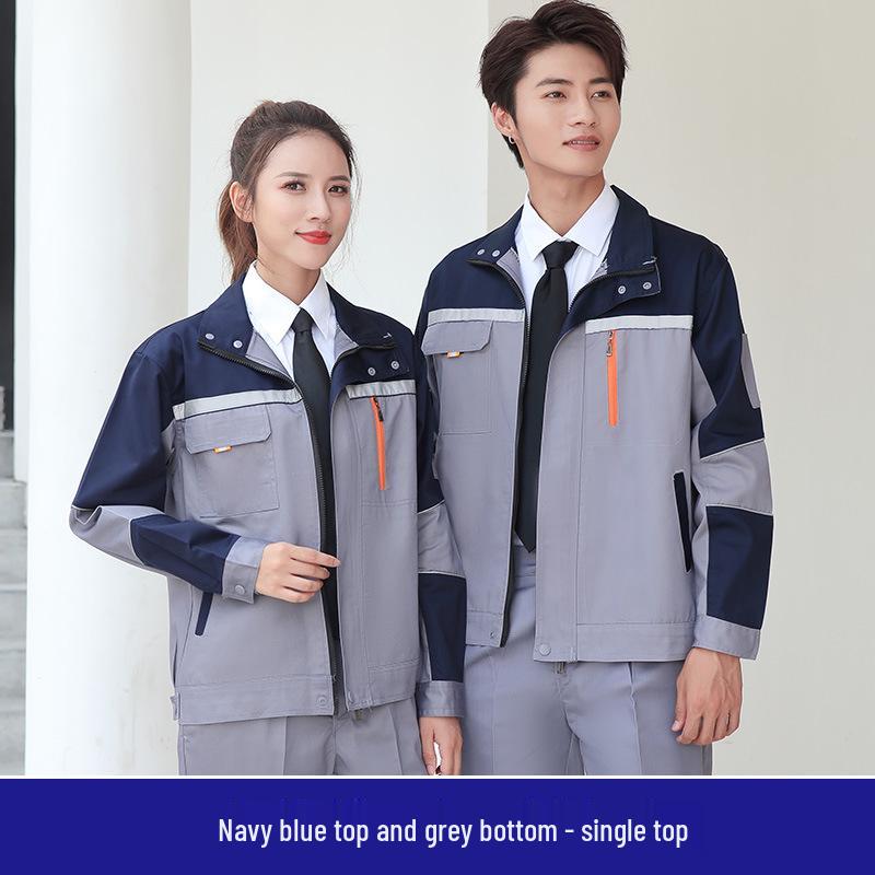 Men's Polyester Long Sleeve Workwear Set with Reflective Strips - Durable, Thickened for Spring/Autumn Construction and Auto Repair.