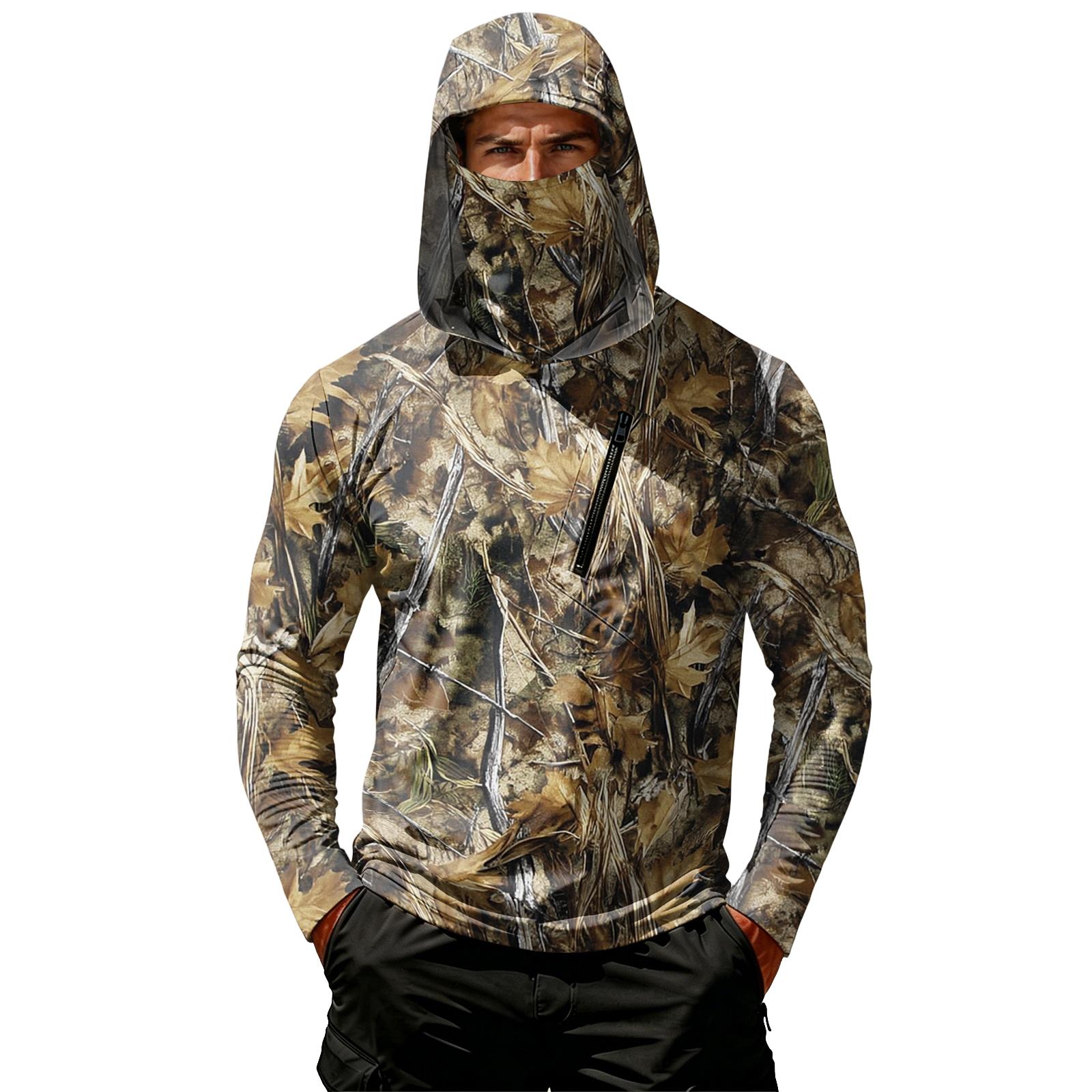 

Men s Casual Leaf Camouflage Hooded Long Sleeve Sun Protection Shirt Lightweight Breathable Outdoor Sportswear with Zipper Pocket XXL верблюд