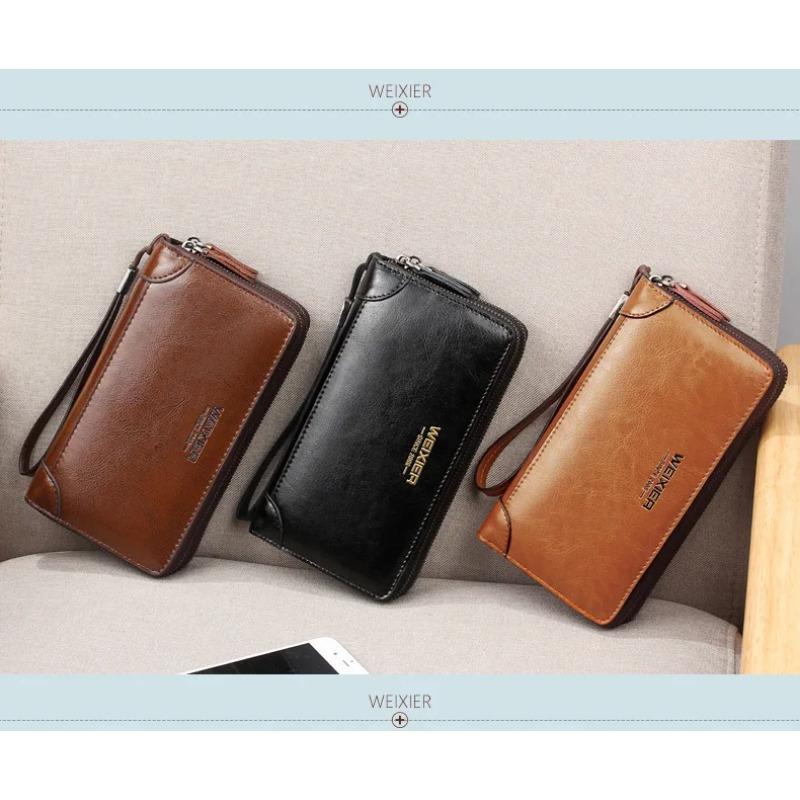 Men's PU double handle bag, men's bag, multifunctional wallet, business long, waterproof and wear-resistant