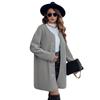 Women's Round Neck Coat Casual Fleece Coat Vintage Solid Color Long Sleeve Single Breasted for Office Party