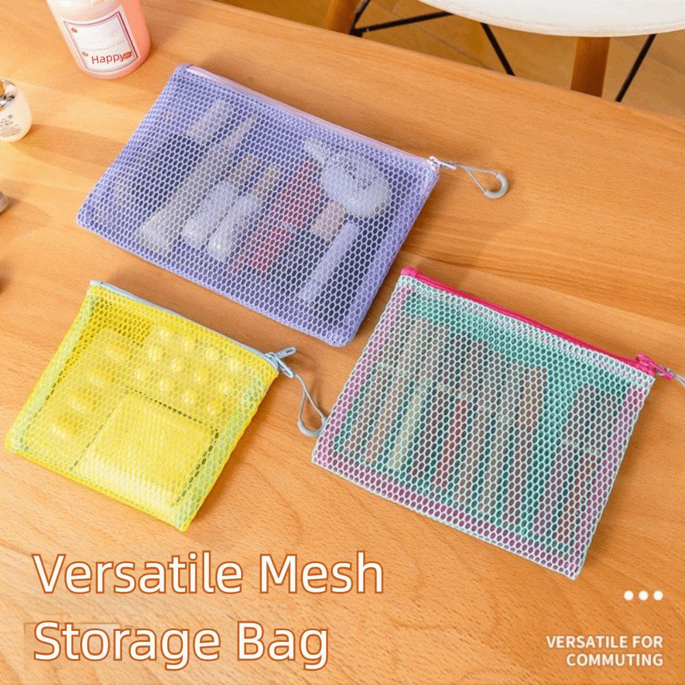 Visible Makeup Zipper Pouch Wear-proof Portable Coin Purse Colorful Mesh Storage Bag  Travel Use