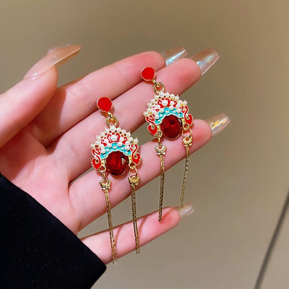 

Pearl Girl Women Drop Earrings Chinese Style Earrings Beijing Opera Mask Earrings Fashion Jewelry