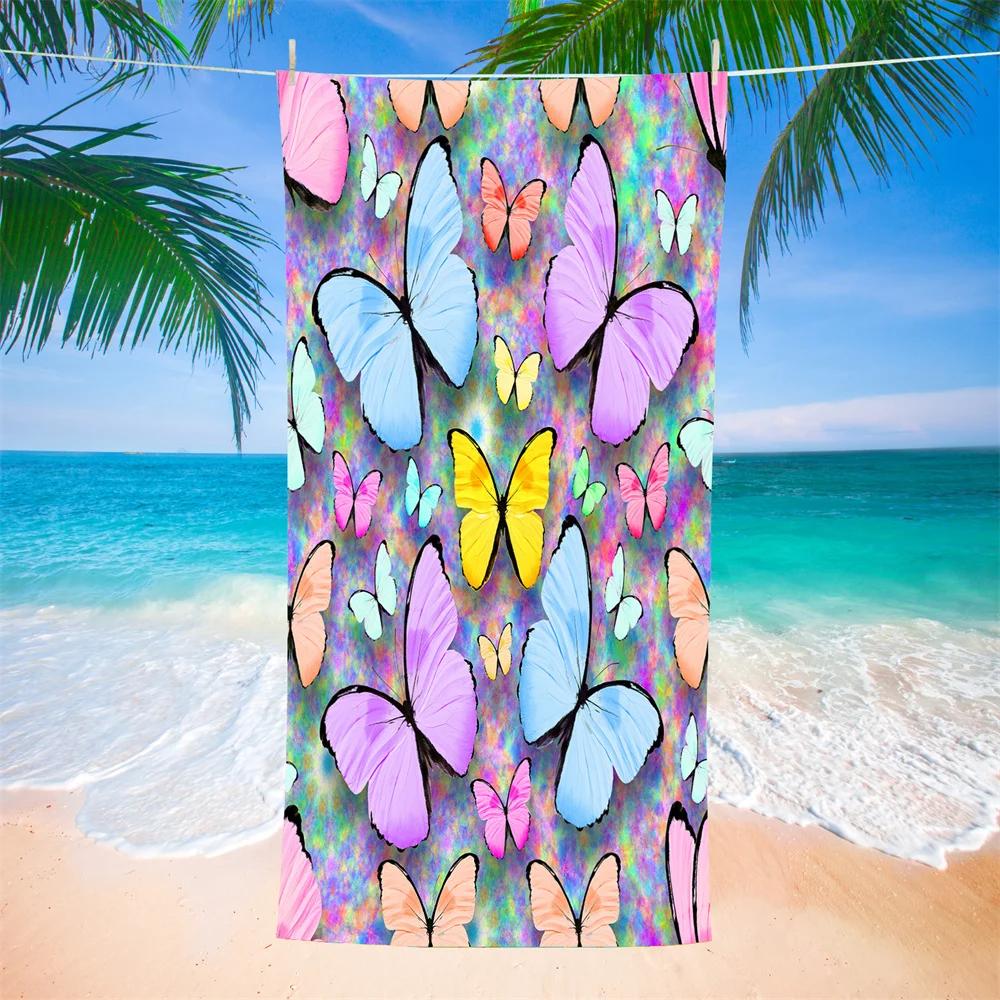 Butterfly And Flowers Bath Towel Soft Quick Dry Beach Towel Absorbent Hand Towels Multipurpose for Bathroom Hotel Gym Spa Sport