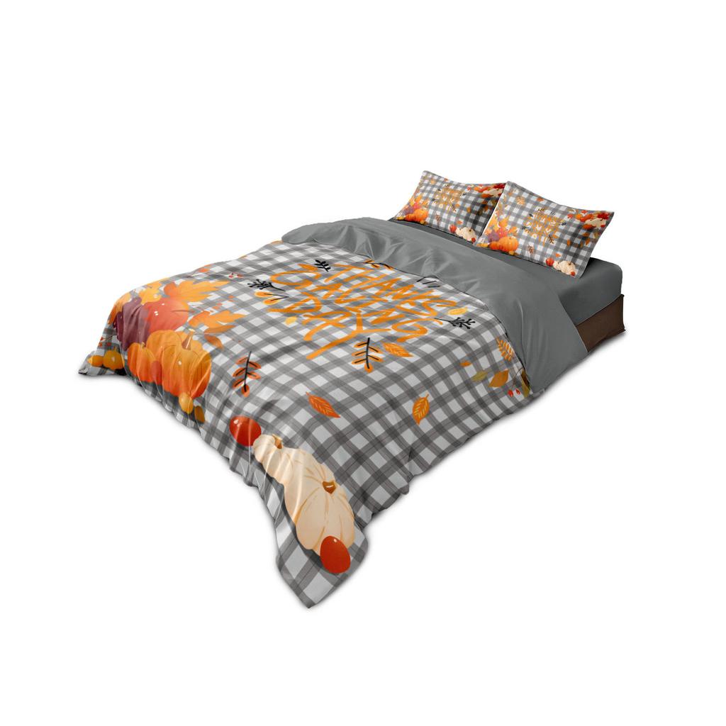 Thanksgiving Quilt Cover Three-Piece Pumpkin 3D Printed Bedding Polyester Pillow Cover Quilt Cover