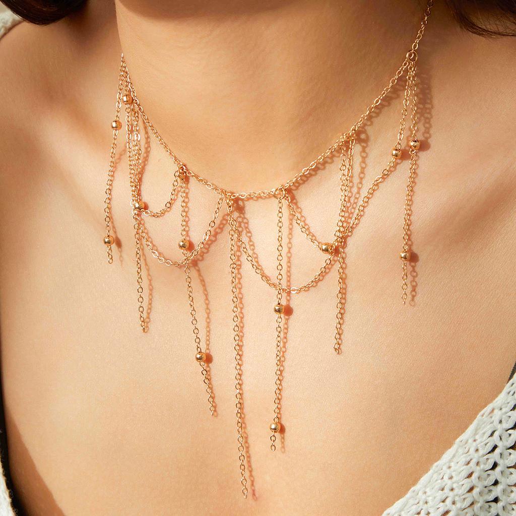 Spice Girl Wind Dopamine Double Fringed Clavicle Necklace Colored Irregular Gravel Clavicle Necklace Female