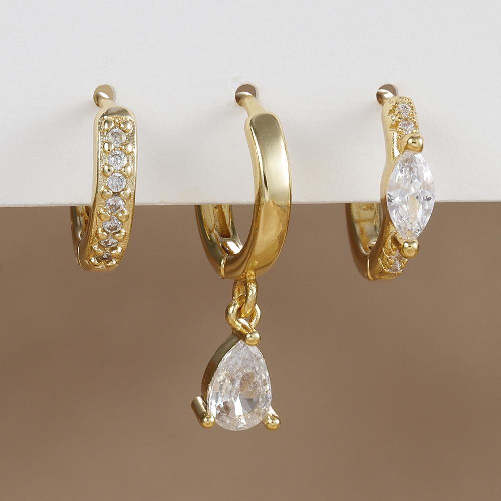 

3PCS New Design Cubic Zirconia Water Drop Hanging Earrings Set For Women Unique Round Dangle Earring Piercing Fashion Jewelry