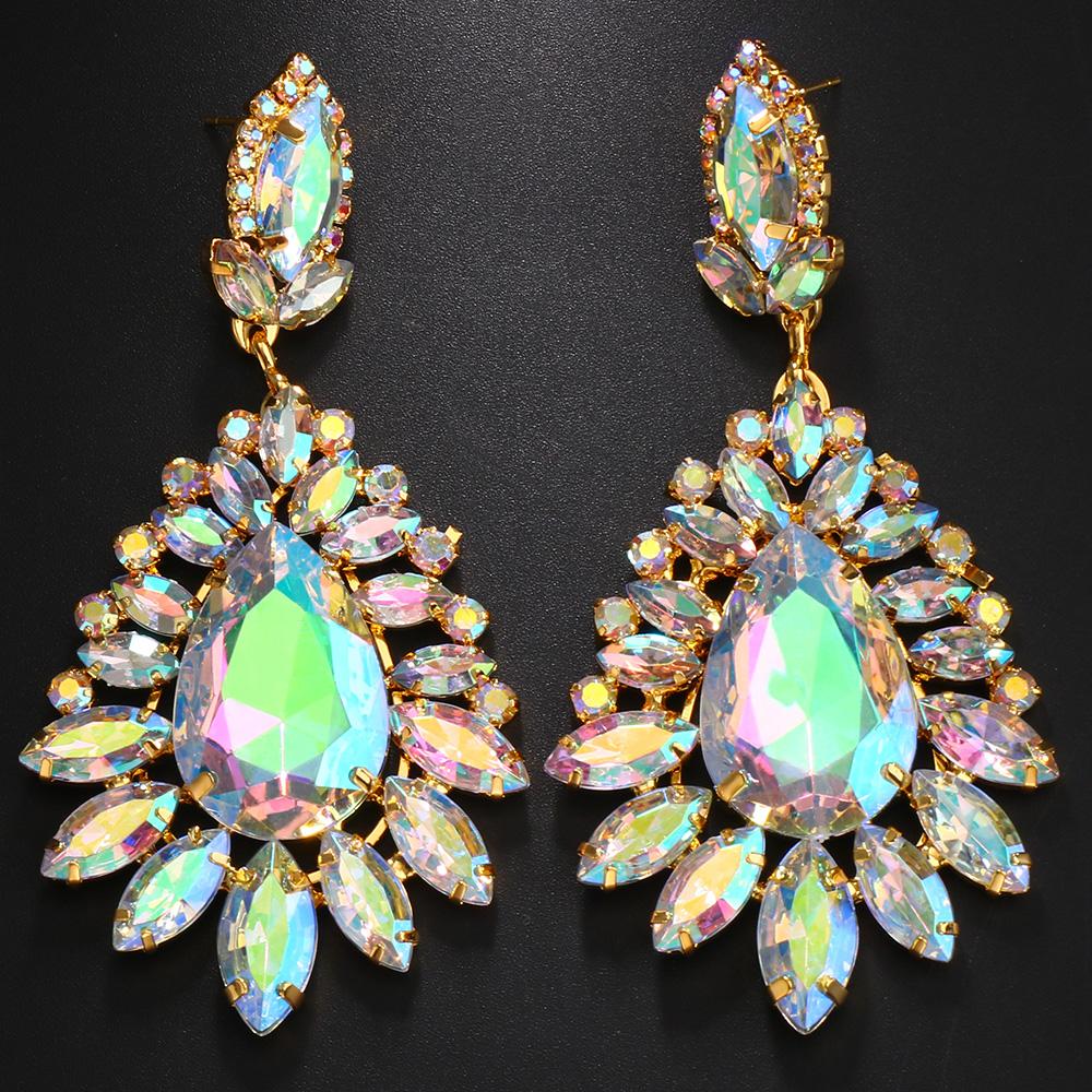Stonefans Glänzende Wassertropfen Strass Ohrringe Accessoires Trendige Damen AB Farbe Kristall Stecker Ohrringe Piercing Schmuck