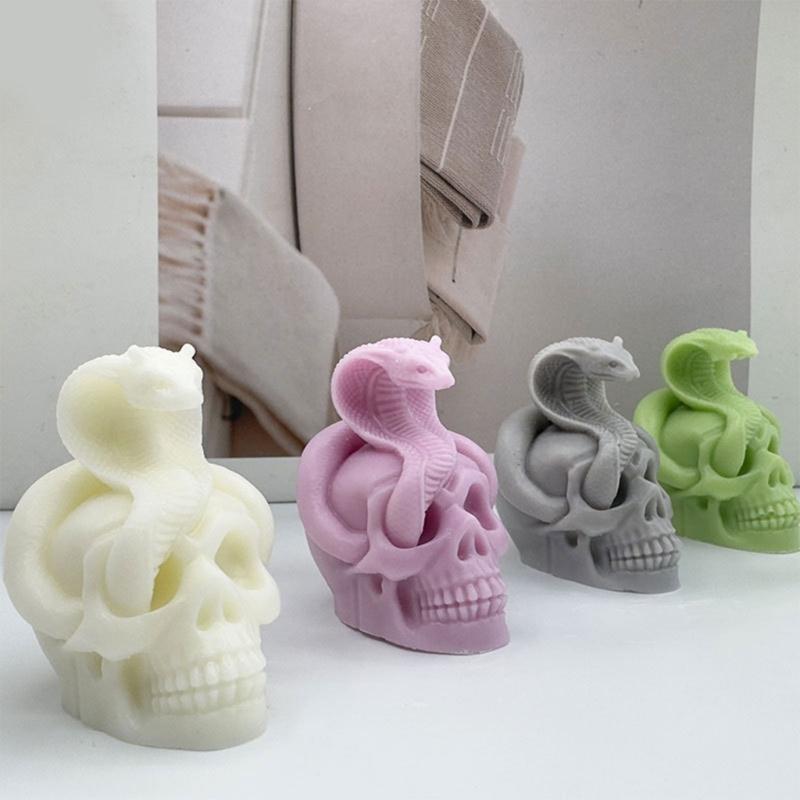 Moule en Silicone Halloween Moules à Bougies Serpent Crâne Faits Main Outil de Décoration de Gâteau Moules de Cuisson Décorations de Table