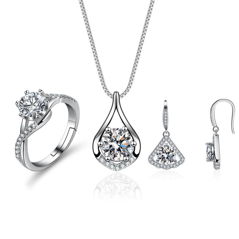 High-End Sterling Silver Moissanite Jewelry Set: Women's Necklace, Ring, and Earrings