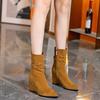 Fashion Side Zip Wedge Single Boots Fall New Pointed Toe Pleated Suede Anti-Slip Wear-Resistant Booties
