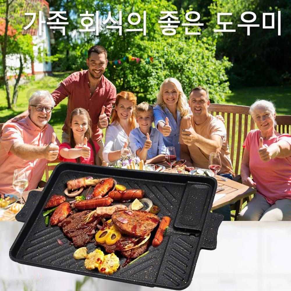KOSUN Korean Grill Pan Barbecue Guipan Casting Aluminum Triple Flatbed Meatballs Steak Pot House Cardboard Oven Outdoor Indoor