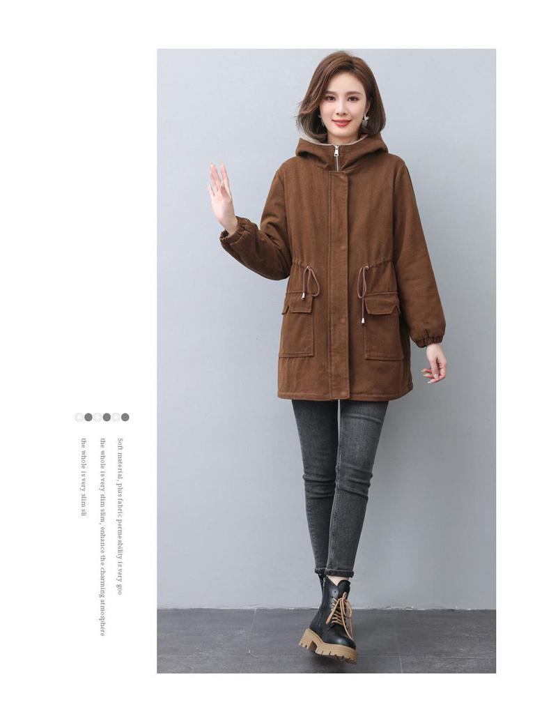 Women's 2024 Winter Fleece-Lined Parka: Mid-Length, Loose Fit, Plus Size, Thick Cotton Coat for Middle-Aged Moms