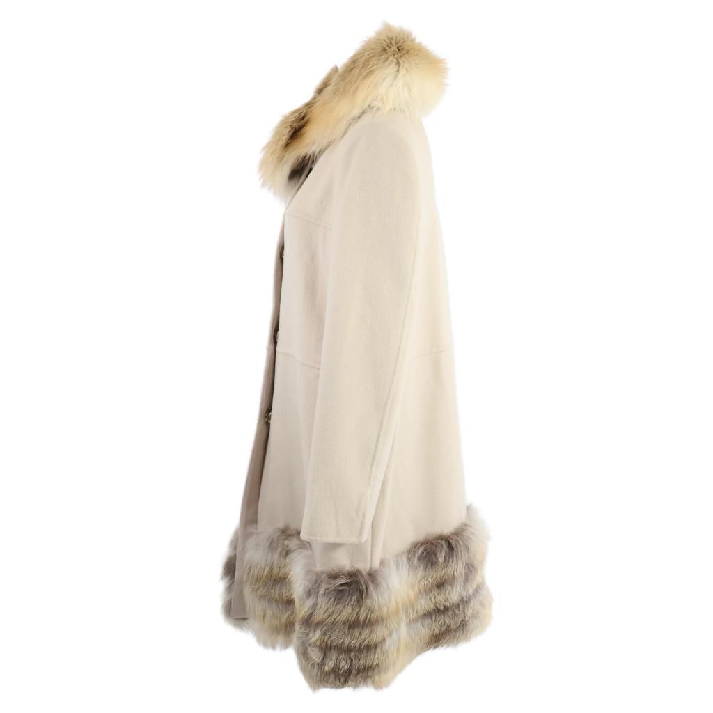 DAISY LIN [Good Condition] 30328 Cashmere stand collar with Golden Island fox fur tippet coat 38 beigeUsed