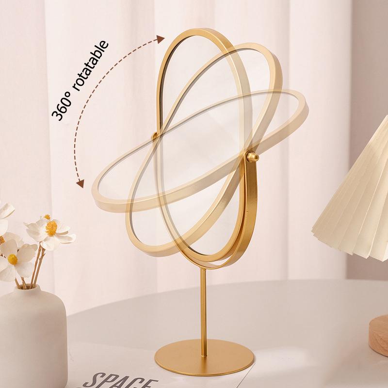 New Desktop Makeup Mirror Household Bedroom Vanity Mirror Iron Frame Oval Cosmetic Mirrors Two Style Flat Base and Storage Base