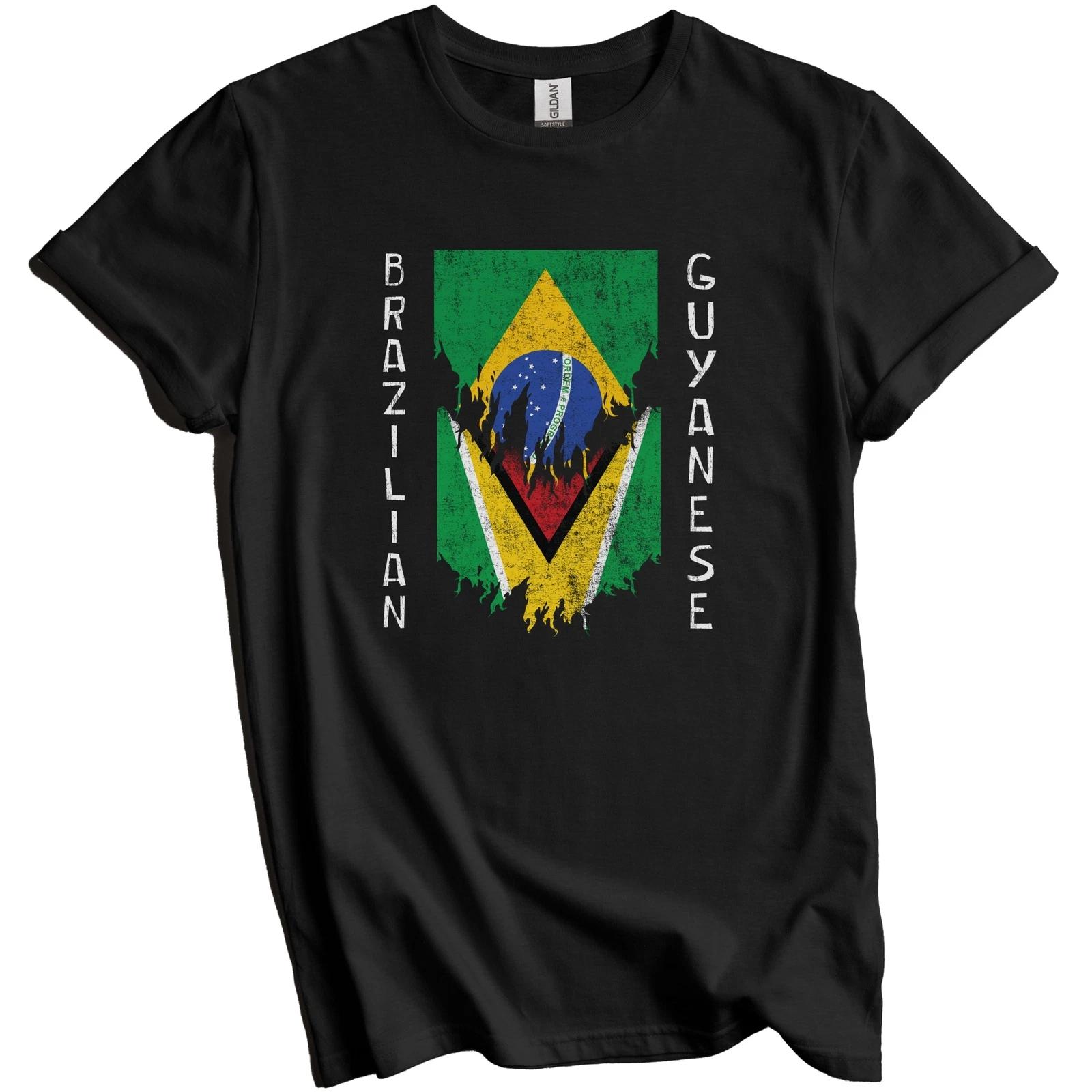 Brazilian Guyanese Flags Ripped Torn Brazil Guyana T-Shirt 3XL