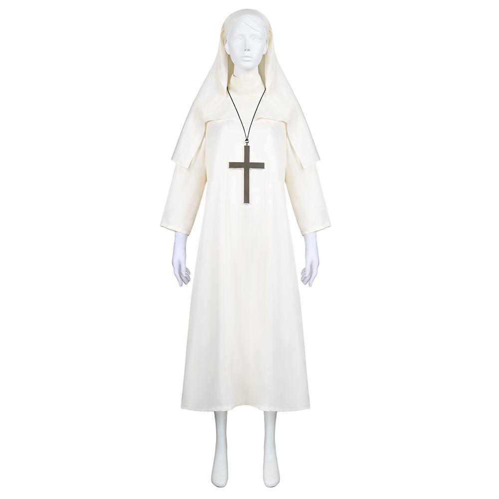 Costume da Suora Cosplay di Halloween in Tessuto Poliestere per Role Play Fantasy