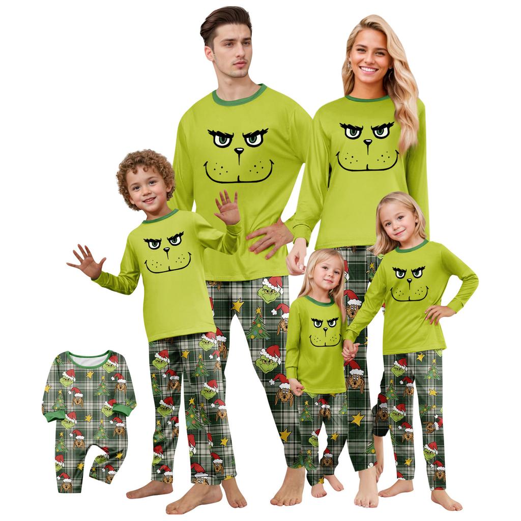 Christmas Print Cute Family Set Pajamas, Home Clothes, Family Set Long Sleeve Top Pants Set