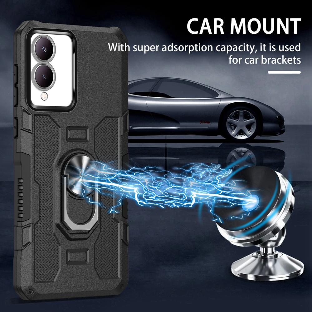 Shockproof Armor Case for VIVO Y17S Soft Silicone+PC Metal Ring Stand Phone Back Cover for VIVO Y17S
