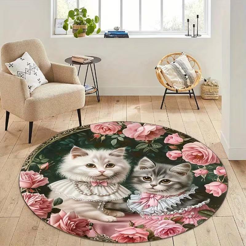 

Trendy and Cute Cat Printed Carpet Anti Slip and Easy To Clean Ideal Carpet for Home or Vacation Homes Durable and Affordable 80cm x 80cm