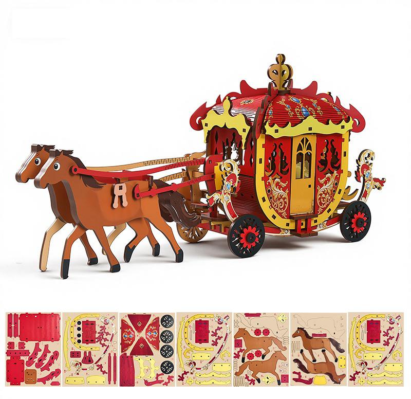 3D Wooden Royal Carriage Puzzle – Children's Educational Model for Intellectual Development