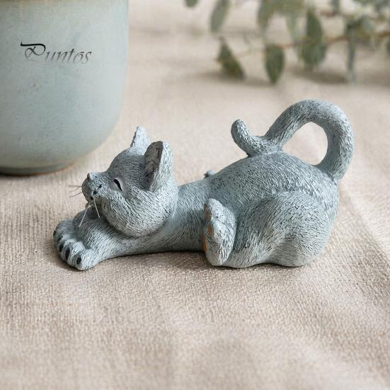 Decorative Resin Figurine for Coffee Shop Stretching Kitten Figurine, Cat Statue, Cute Animal Ornament, Sculpture Office Compact Desktop Decoration