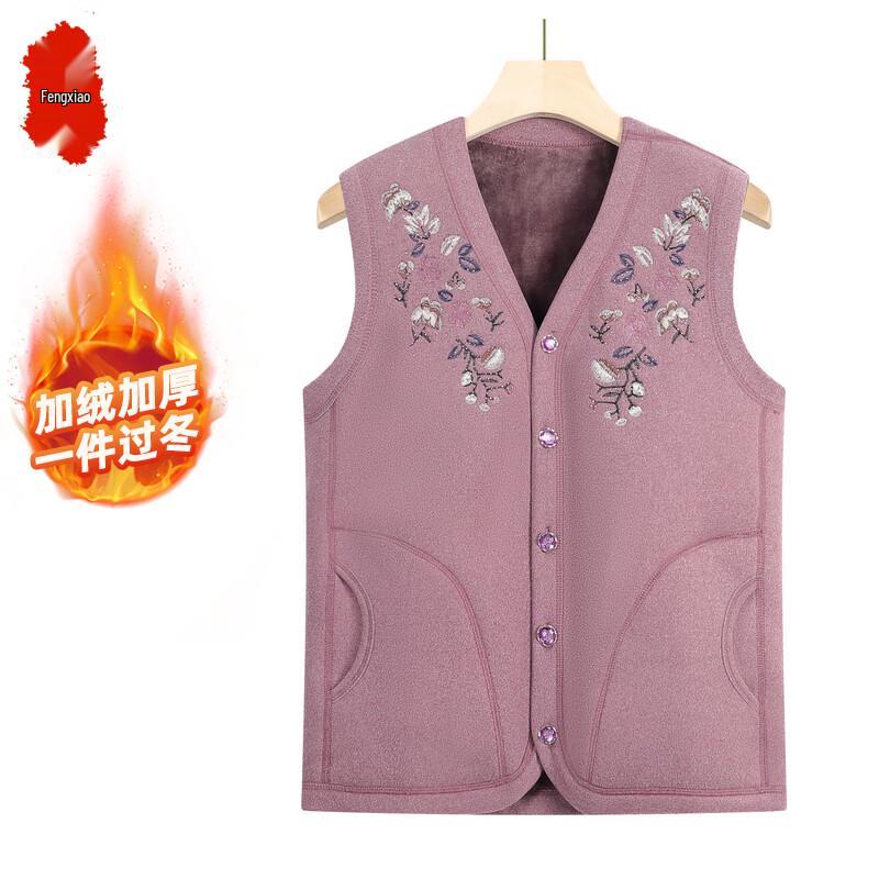 

Elderly Women s Embroidered Fleece-Lined Warm Vest 4XL
