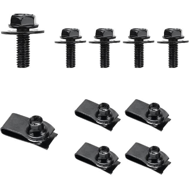 10 PCS Car Body Bolt & U-Nut Kit, Hex Screw U Nut Clip for Fender Bumper Hood Shield Panel Radiator, Universal Automotive Push Pull Metal Fastener