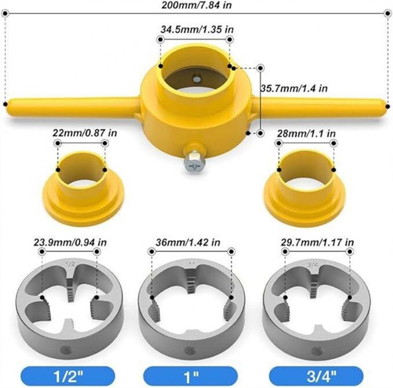 6pcs PVC Pipe Threader NPT Thread Tap Die Set Powerful 1/2 3/4 1 Inch Plumbing PVC Thread Tool Maker Screw Die Set Hand Tool