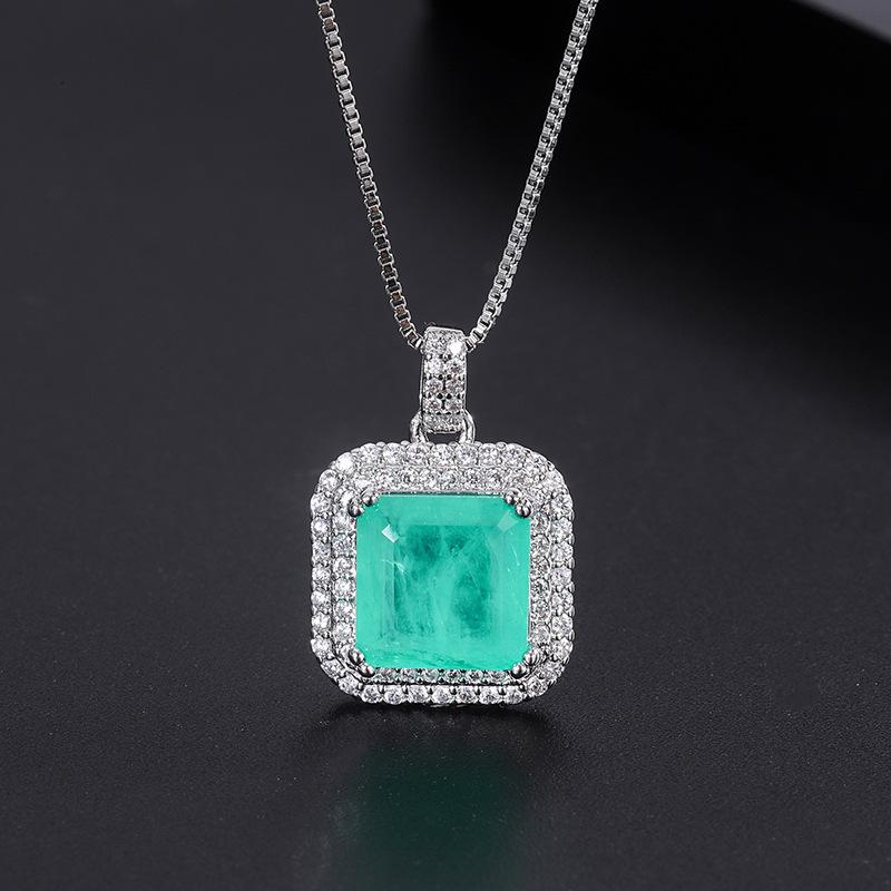 Micro-set Diamond Simulation Emerald Paraiba Square Stud Earrings Pendant Women's Jewelry Ring