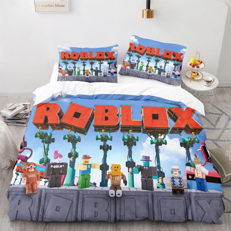 Roblox Spel Tema Sängkläder Set Färgstarkt Tryck Polyester Studentrum Lakan Påslakan Barnpresent Hemtextil Dekorativ