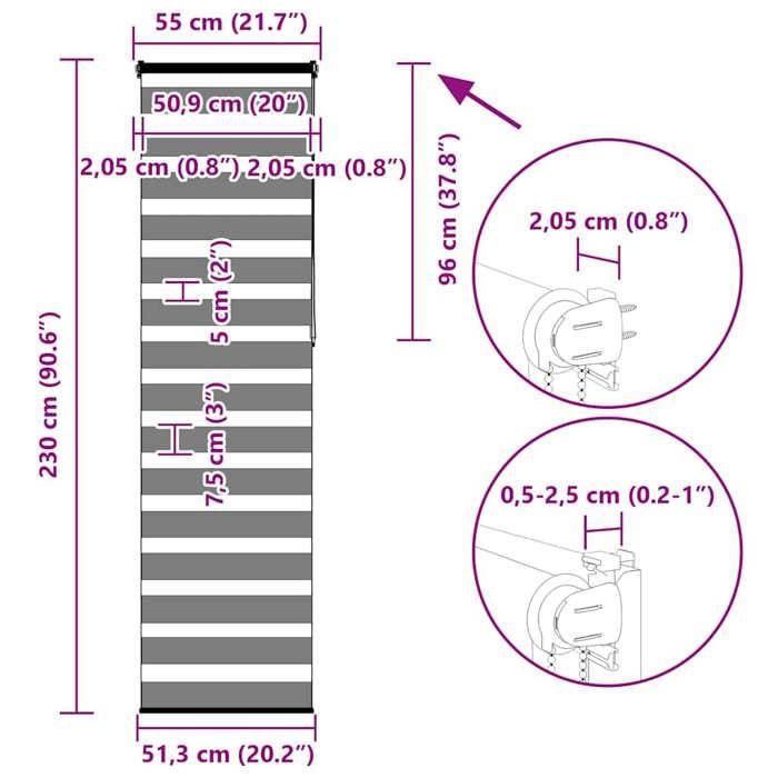 VidaXL Store Zèbre Gris Foncé Largeur Du Tissu 50,9 Cm Polyester, Store À Enrouleur Zébré, Store Zébré Pour Fenêtre, Store 4014174