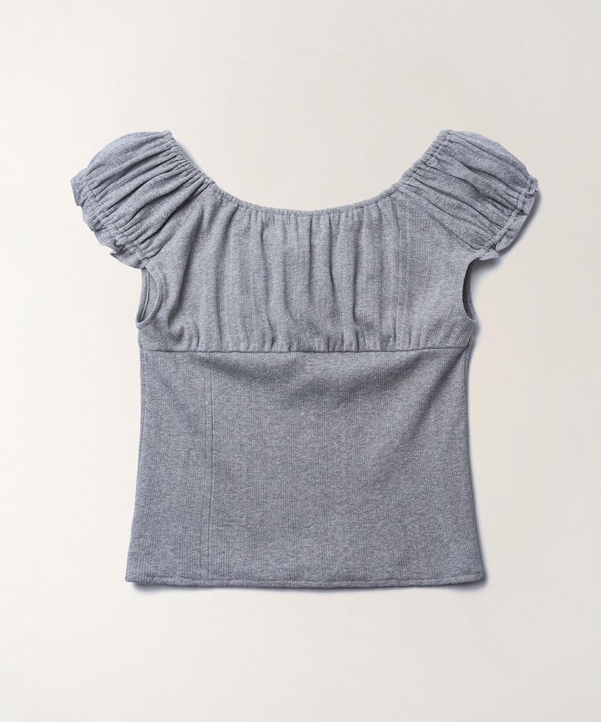 Tudument Eyelet Off-Shoulder T-Shirt_Melange Gray