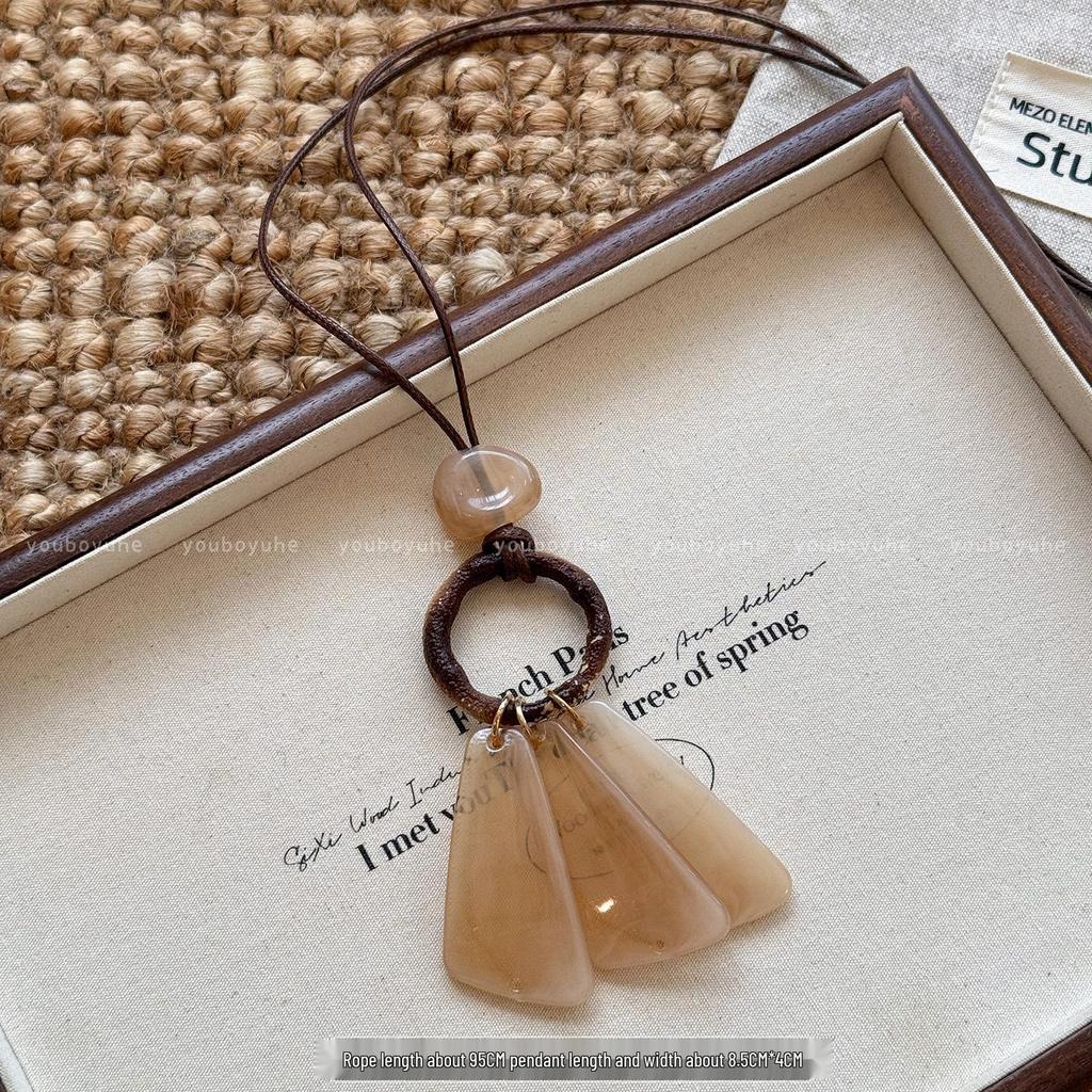 Chinese Aesthetic Retro Ombre Long Necklace for Women - 2025 High-End Sweater Chain, Unique Niche Design