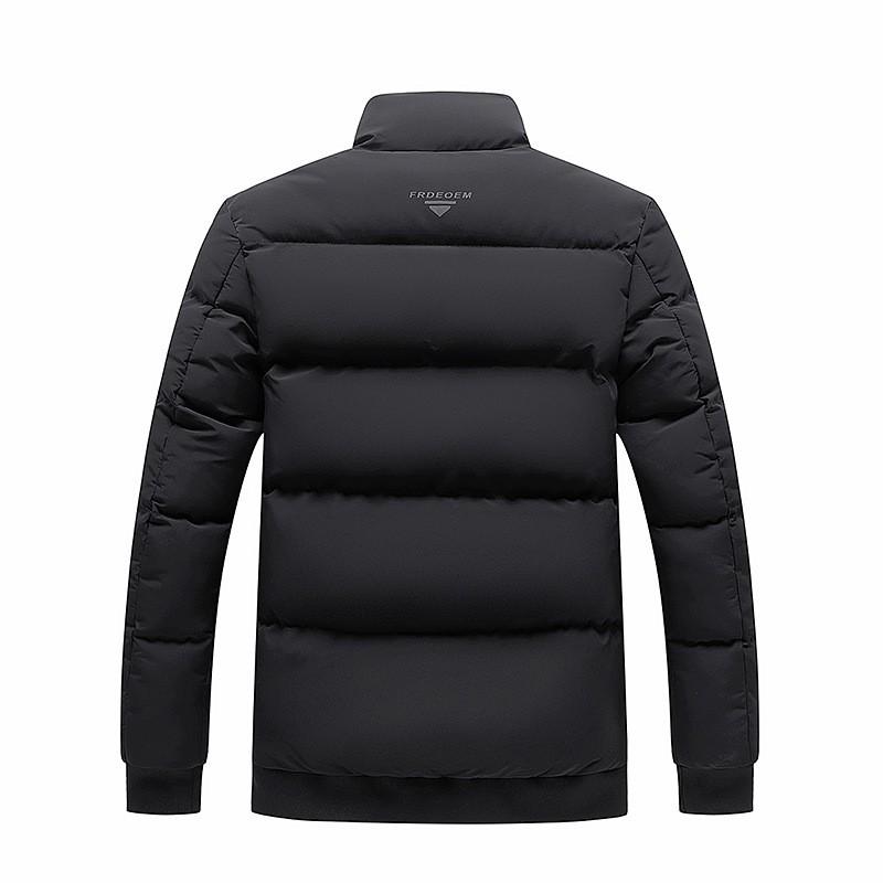 Mens Winter Warm Cotton Puffer Jacket Short Style Stand Collar Loose Fit Zipper Front Daily Wear