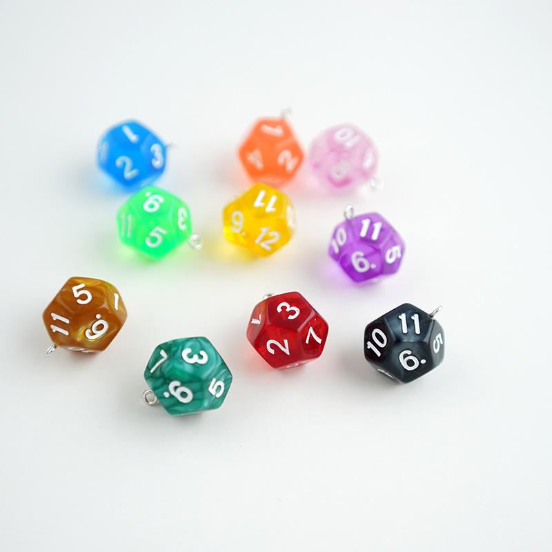 Acrylic 12-Sided Colorful Polyhedral Dice Keychain Ornament