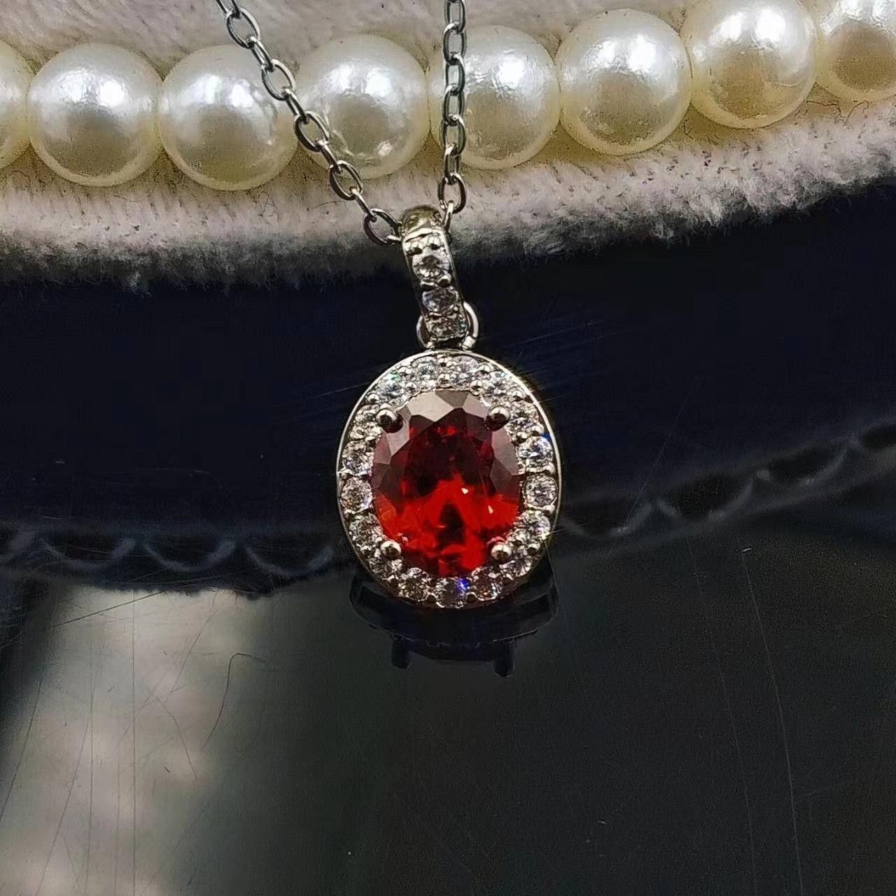 

Ожерелье в виде имитации голубиного яйца, овальная группа инкрустированных цирконов, синтетический желтый бриллиант, кулон с розовым бриллиантом, цепочка для ключицы Gold Plated красный