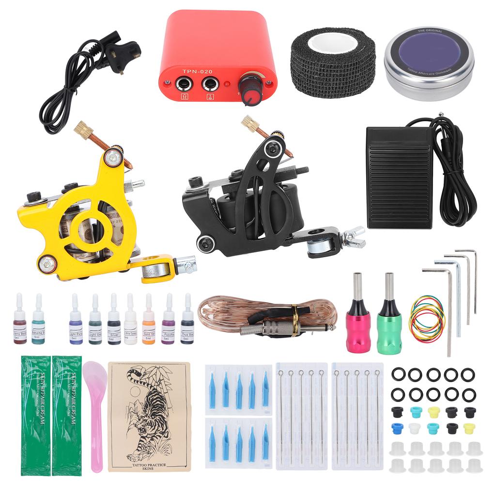 Tattoo-Kit Tattoo-Netzteil-Kit 10 Tattoo-Farbe Nadel-Set für Anfänger Tattoo-Künstler 90-265V UK-Stecker