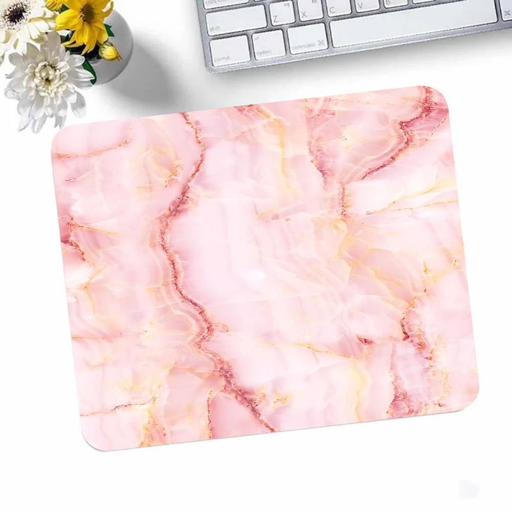 Pink Gold Marble Mousepad Small LockEdge Mouse Pad For Gamers Computer Desk Pad Rectangular Anti-slip Rubber