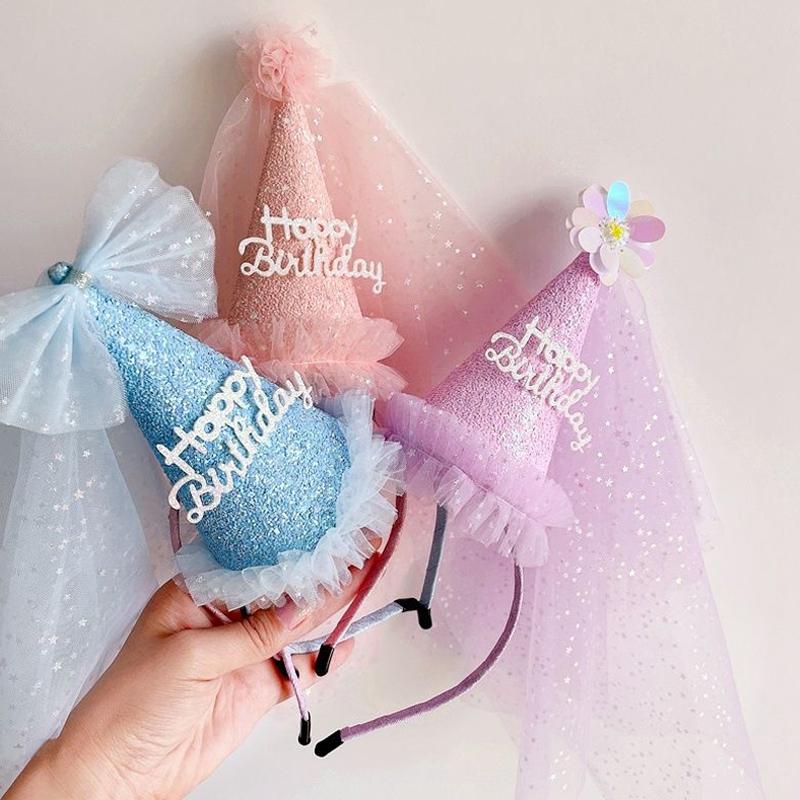 Princess Headveil Birthday Hat Cute Girl's Birthday Gift Hat Ins Princess Headveil Baby Shower Birthday Hat Photo Prop Gifts