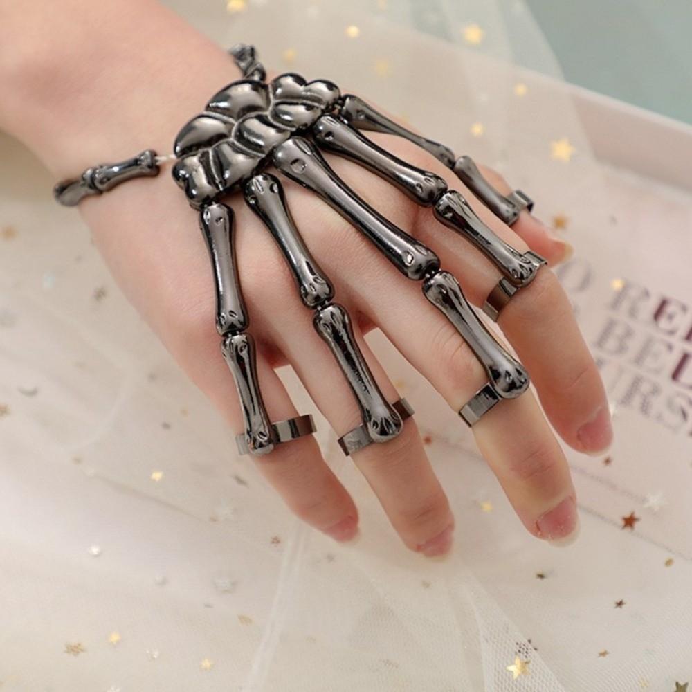 Adjustable Skull Bone Bracelet Retro Texture Halloween Hand Chain Gothic Finger Bangle Cosplay