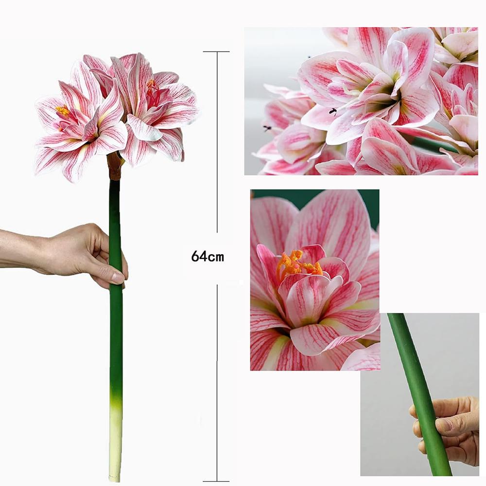 2Pcs Artificial Amaryllis Flowers Stem Real Touch Large Tropical Flowers Clivia Flowers for Vase Arrangements Home Office Decor