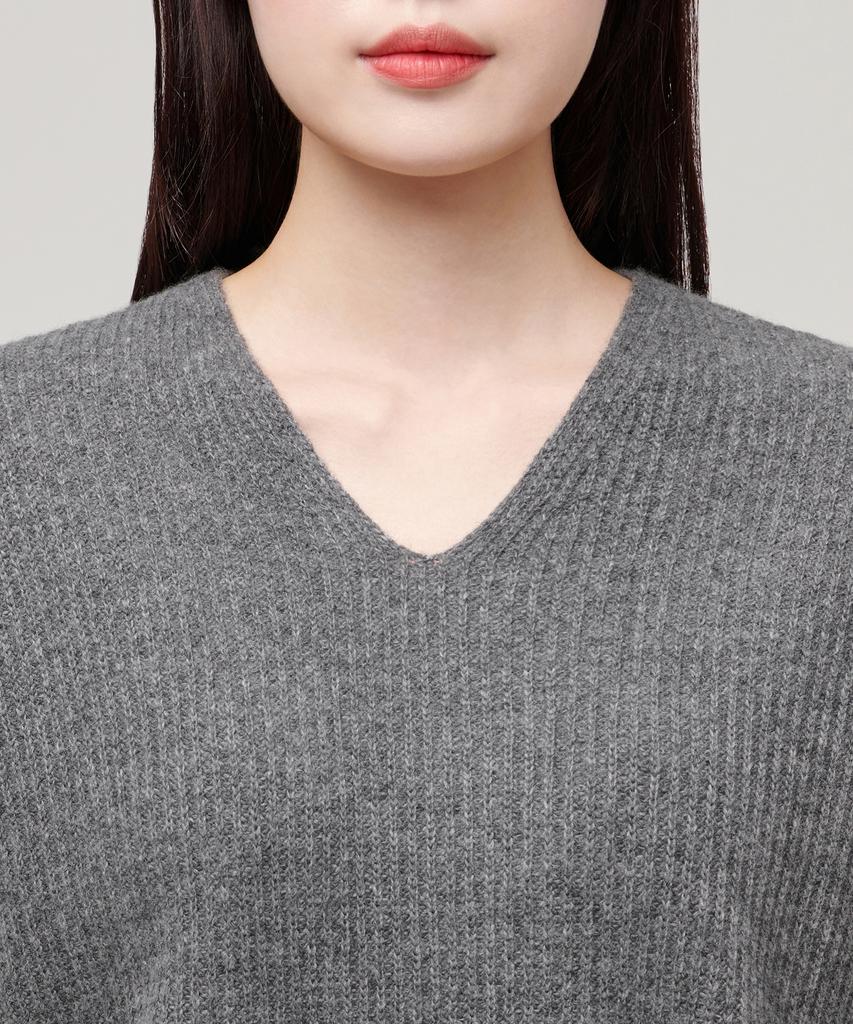 MUSINSA STANDARD WOMAN Women'S Lambswool Ribbed V-Neck Knit [Medium Grey]