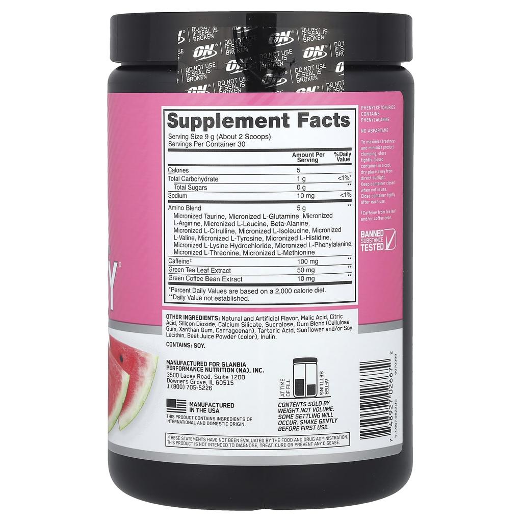 Essential Amines. O. Energy®, Watermelon Flavor, 270G (9.5Oz)