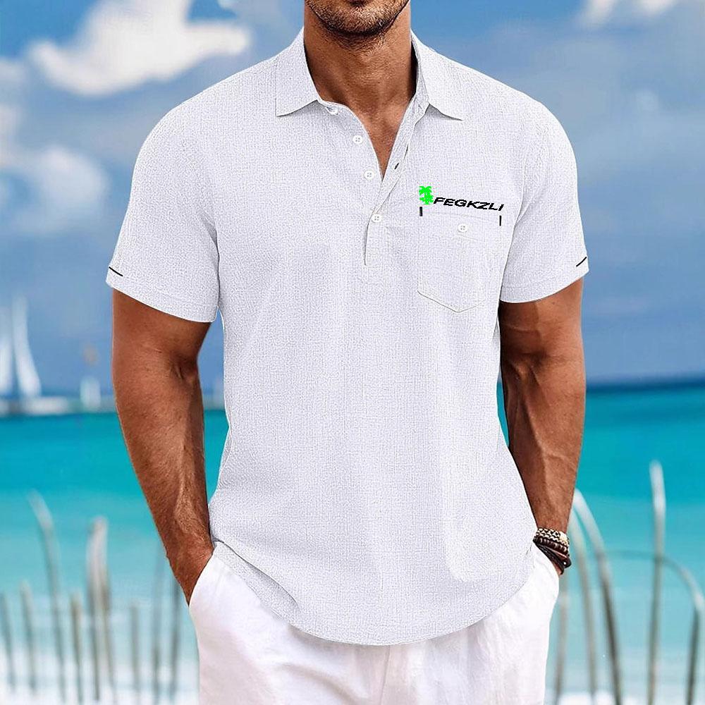 Sommer Herren Kurzarm T-Shirt Leinen Lässiges Herren T-Shirt Einfarbiges Sommerhemd für Männer Bequem und Atmungsaktiv