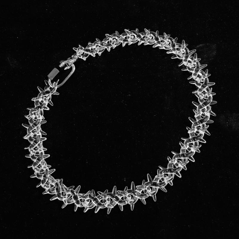 Rock Punk Acrylic Spikes Chain Necklace Clear Lock Pendant Jewelry Clear Thorns Necklace Suitable for Men and Women