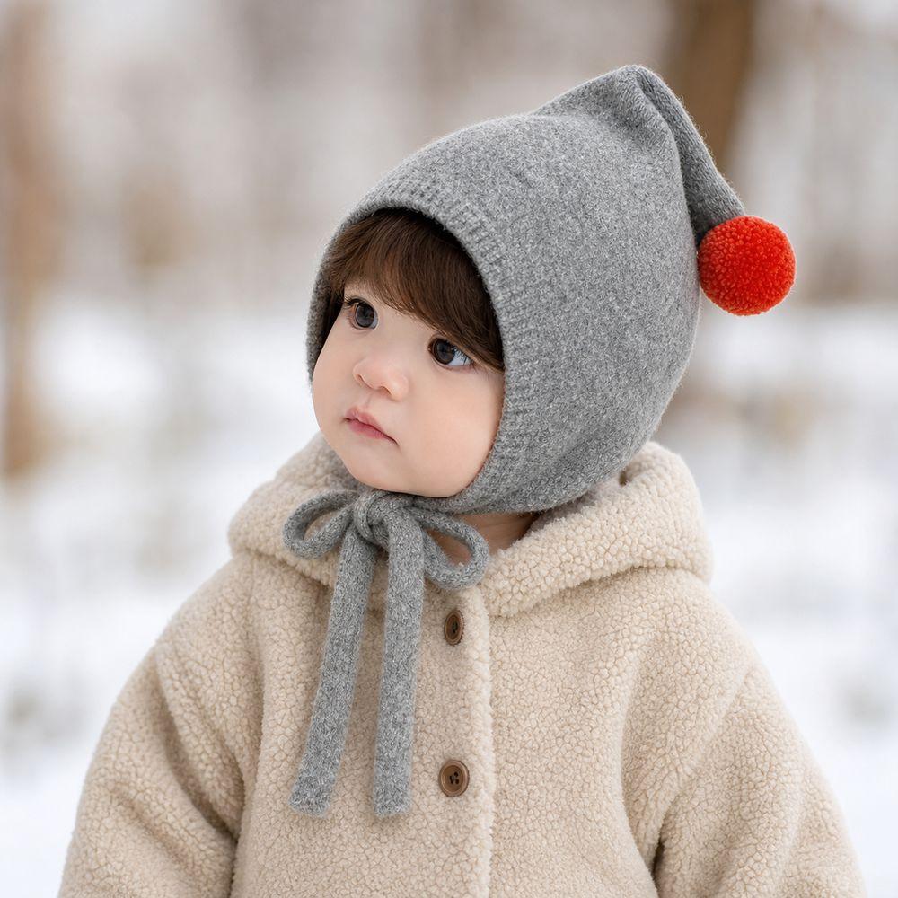 Adjustable Tie Straps Baby Winter Hat Thick Warm Pom Pom Bonnet New Toddler Bonnet  Baby Boys