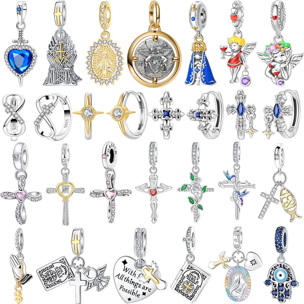 Original Copper Religion Charms Cross Holy Mother Ring Beads Pendants Fit Bracelet Necklace Diy Jewelry Gift