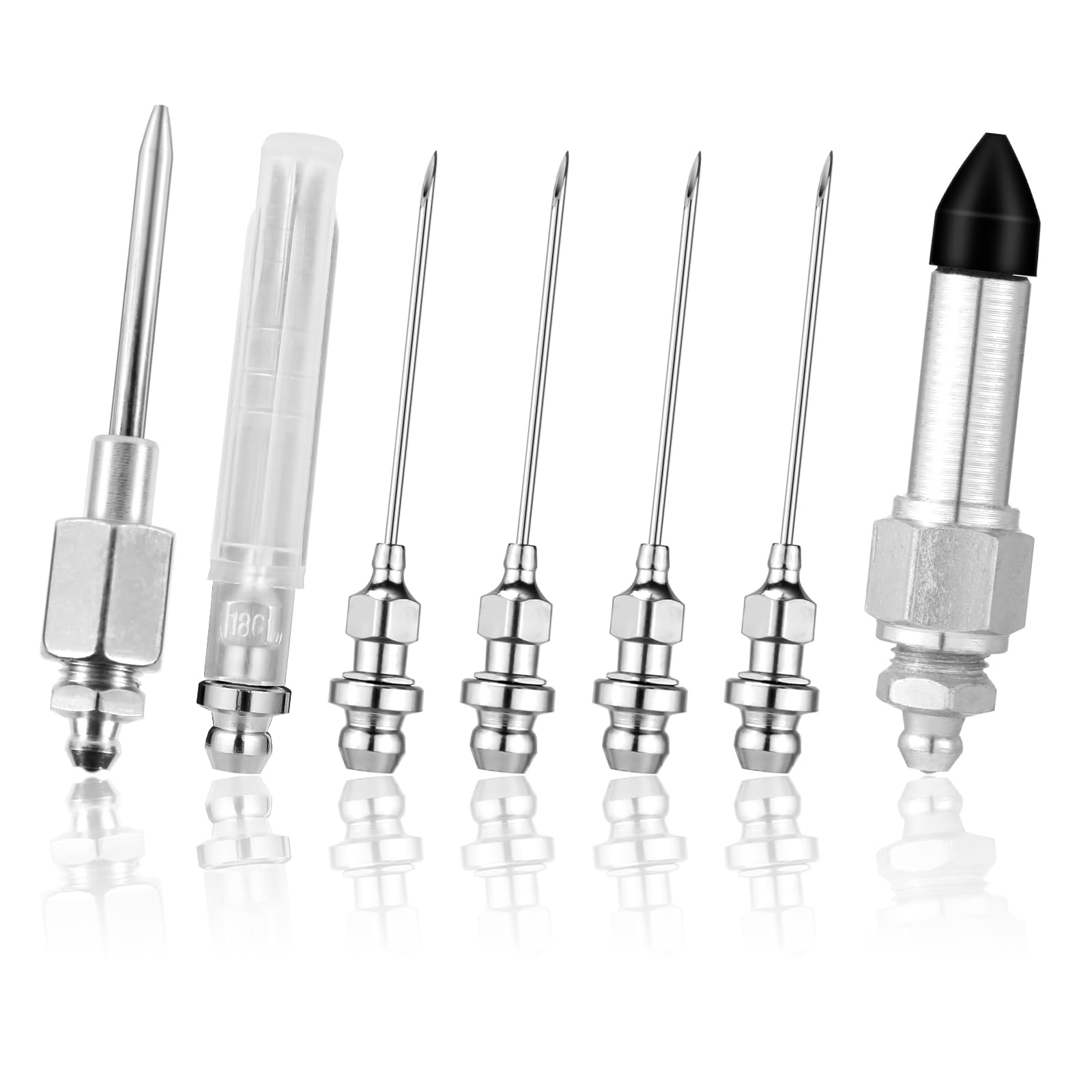 

LASUROA 7-piece Grease Needle Accessory Set, Includes 5 Grease Needle Nozzles, 1 Grease Needle Dispenser,